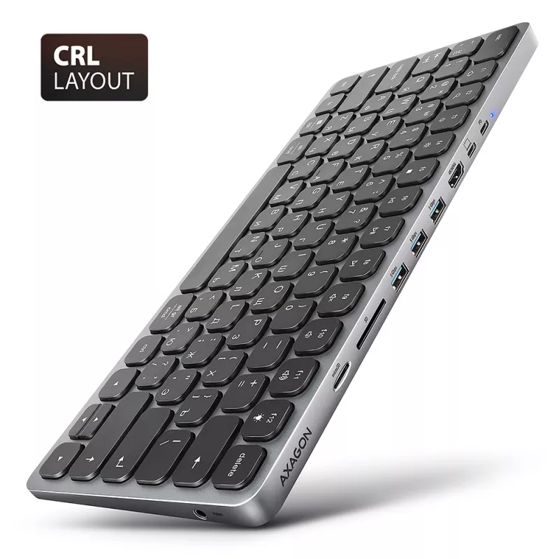 Axagon HMC-KB-CRL, USB 5 Gbps keskus klaviatuuriga, HDMI 4K/60Hz, 3x USB-A, SD/mSD, heli, PD100, kirillitsa klahvistik