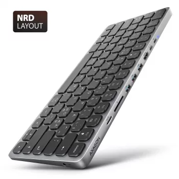 Axagon HMC-KB-NRD, USB 5Gbps jaam klaviatuuriga, HDMI 4K/60Hz, 3x USB-A, SD/mSD, heli, PD100, Põhjamaa paigutus