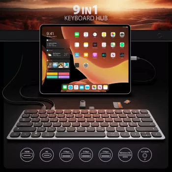 Axagon HMC-KB-NRD, USB 5Gbps jaam klaviatuuriga, HDMI 4K/60Hz, 3x USB-A, SD/mSD, heli, PD100, Põhjamaa paigutus