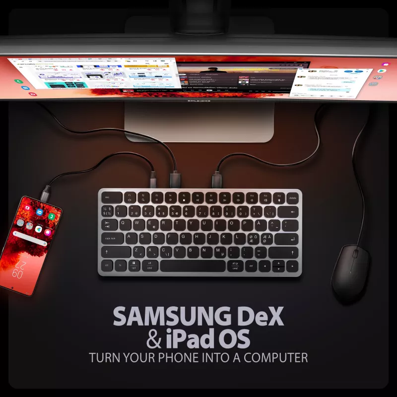 Axagon HMC-KB-NRD, USB 5Gbps jaam klaviatuuriga, HDMI 4K/60Hz, 3x USB-A, SD/mSD, heli, PD100, Põhjamaa paigutus
