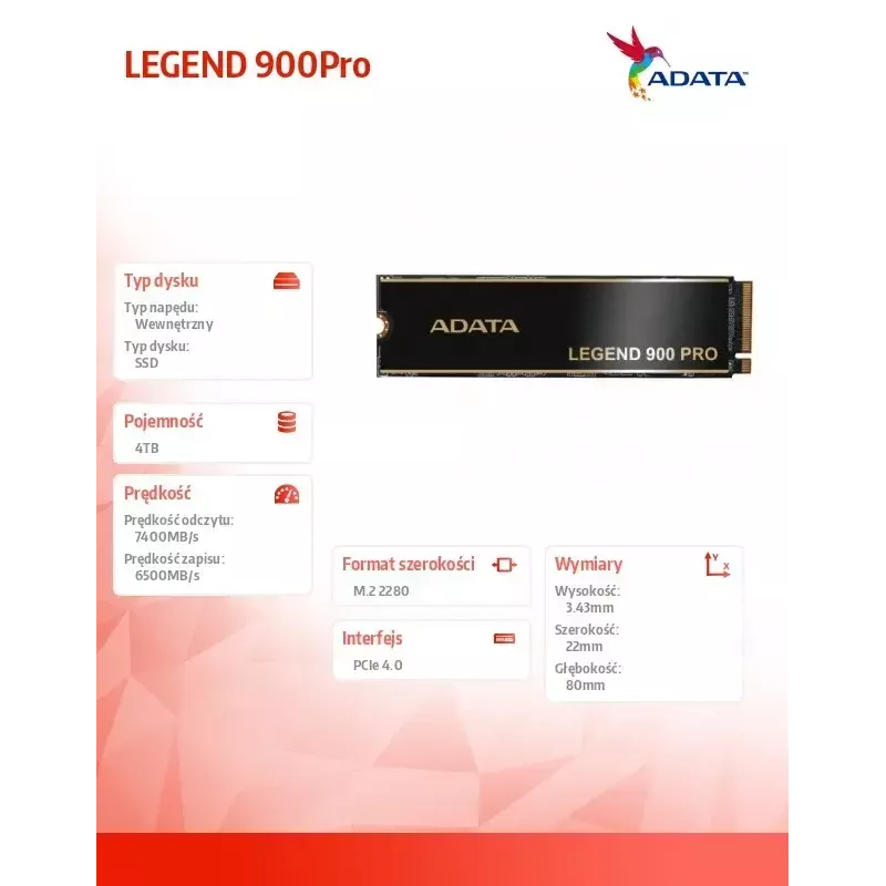 SSD-ketas ADATA 4TB M.2 PCIe 4x4 SLEG-900P-4TCS
