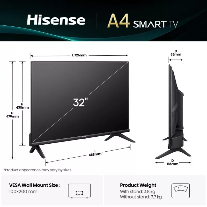 Hisense 32A4Q 81,3 cm (32 tolli) HD nutiteler Wi-Fi must