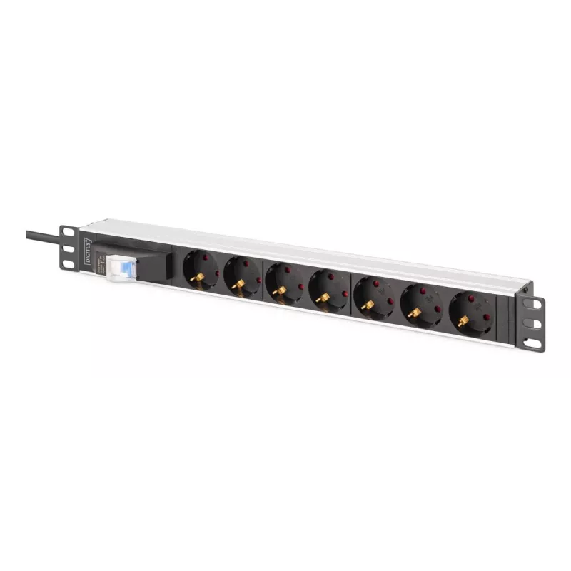 DIGITUS PDU - 1U Alumiiniumist rack-kinnitusega 7x turvapistikupesa 16A 4000W 250VAC 50/60Hz 1x kaitselüliti