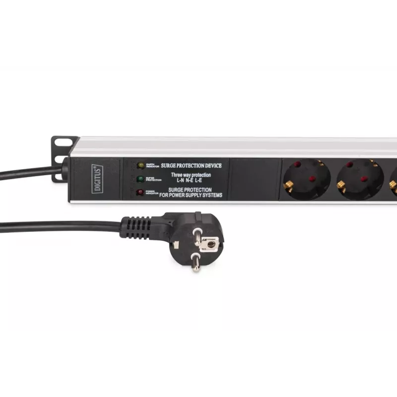 DIGITUS PDU - Alumiiniumist riiulisse paigaldatav sagedusfilter 2m 16A 3600W 230VAC 50/60Hz 7x turvaline 2x pistikupesa