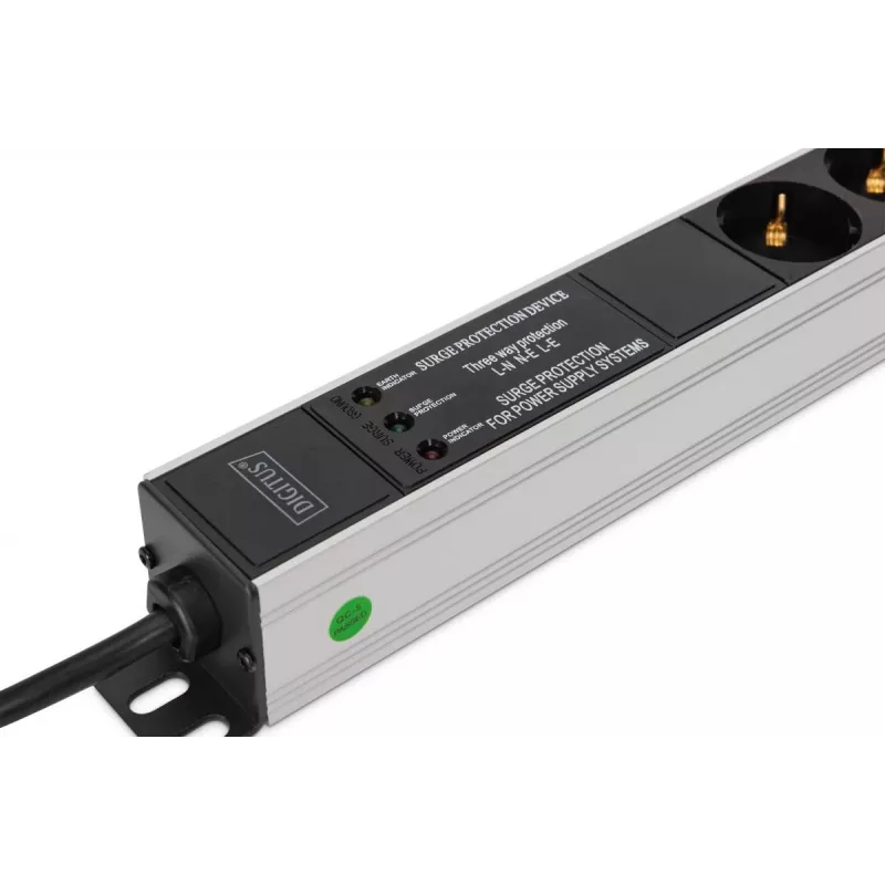 DIGITUS PDU - Alumiiniumist riiulisse paigaldatav sagedusfilter 2m 16A 3600W 230VAC 50/60Hz 7x turvaline 2x pistikupesa