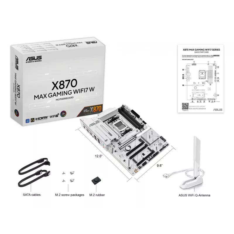 Emaplaat ASUS X870 MAX GAMING WIFI7 W ATX — AMD X870, Socket AM5, DDR5, 4 DIMM, Wi‑Fi 7, 2.5Gb LAN
