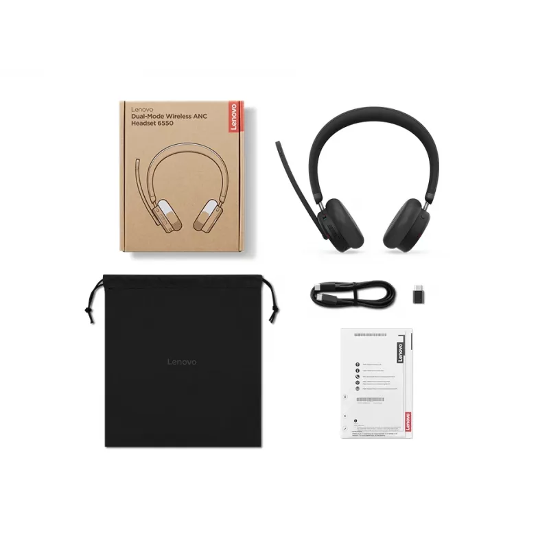 Lenovo ANC Peakomplekt 6550 Juhtmevaba Peapael Kontori/Kõnekeskuse USB USB-C Bluetooth Must