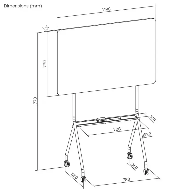 Tahvel ergo office ER-306 — kustutatav ühepoolne horisontaalne tahvel, 1190×790 mm, eraldiseisev terasratastel alus