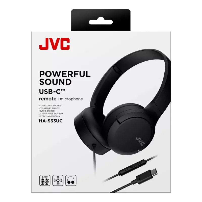 JVC HA-S33UC peakomplekt binaarne juhtmega peakomplekt, 2 draiverit 29,7 mm, 20–20000 Hz, 1,2 m kaabel, sisseehitatud mikrofon, must