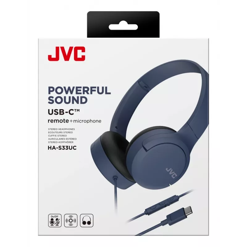 Juhtmega binauraalsed kõrvaklapid JVC HA-S33UCAU, peapaelaga, USB-C, 2 draiverit 2,97 cm, 20–20000 Hz, kaabel 1,2 m, sinine