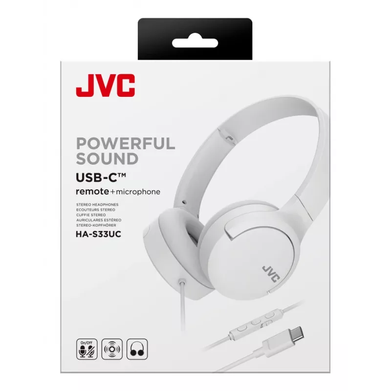 JVC HA-S33UC Headset Wired Head-band Calls/Music USB USB-C Valge