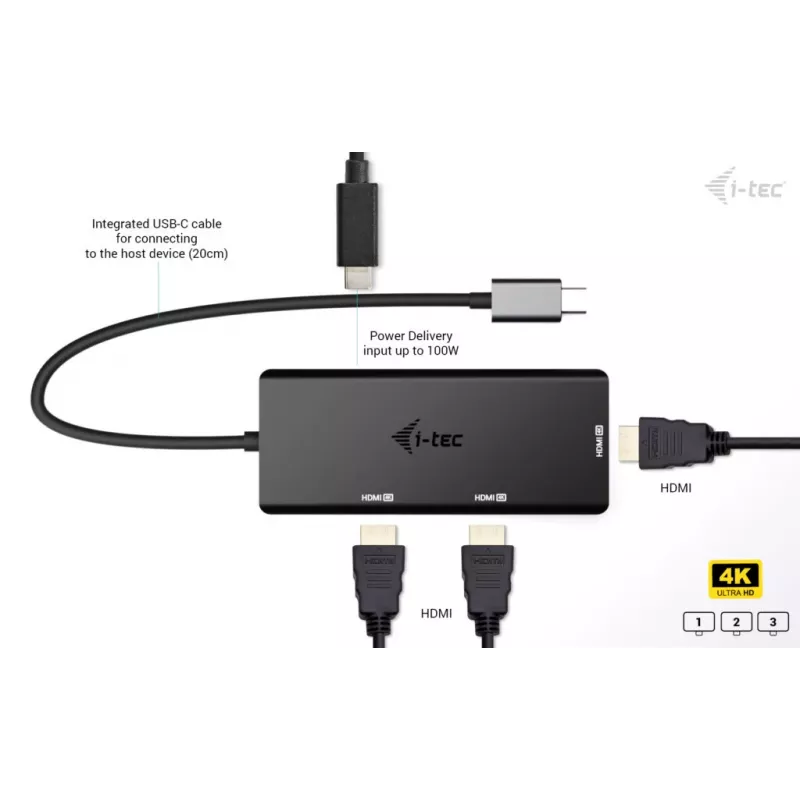 i-tec USB-C Triple 4K HDMI videoadapter, toiteedastus 100 W