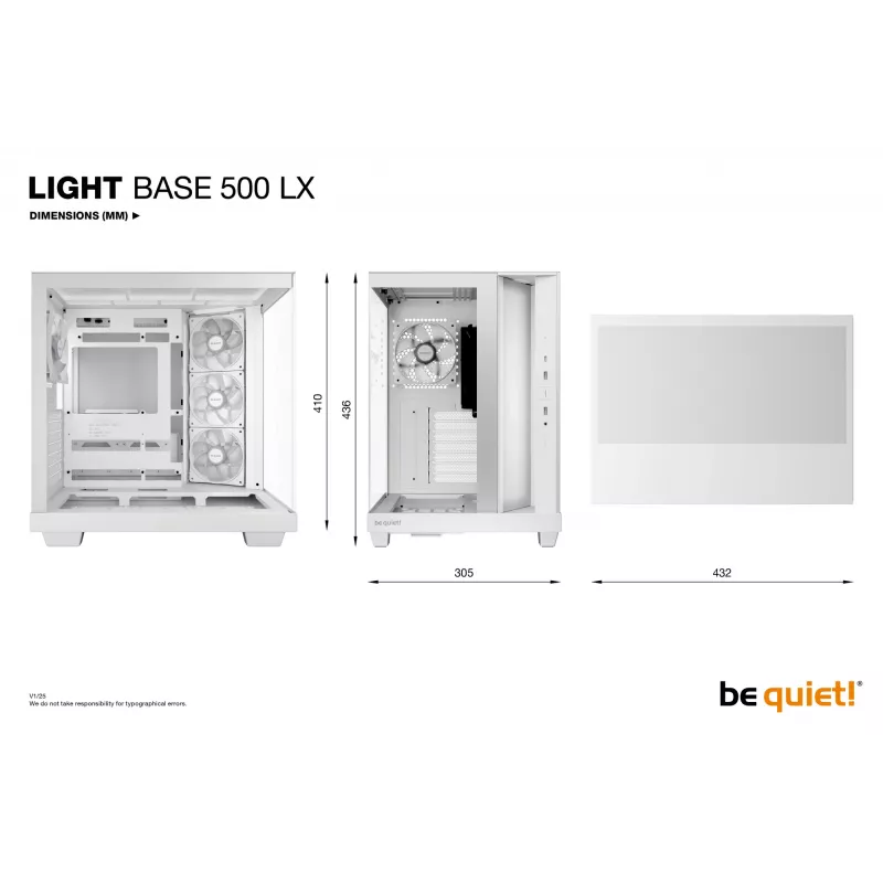 PC case be quiet Light Base 500 LX Valge Midi Tower ATX/PS2 PSU support 3x120 mm front 1x120 mm rear supports 2.5/3.5 inch drives 305×436×432 mm