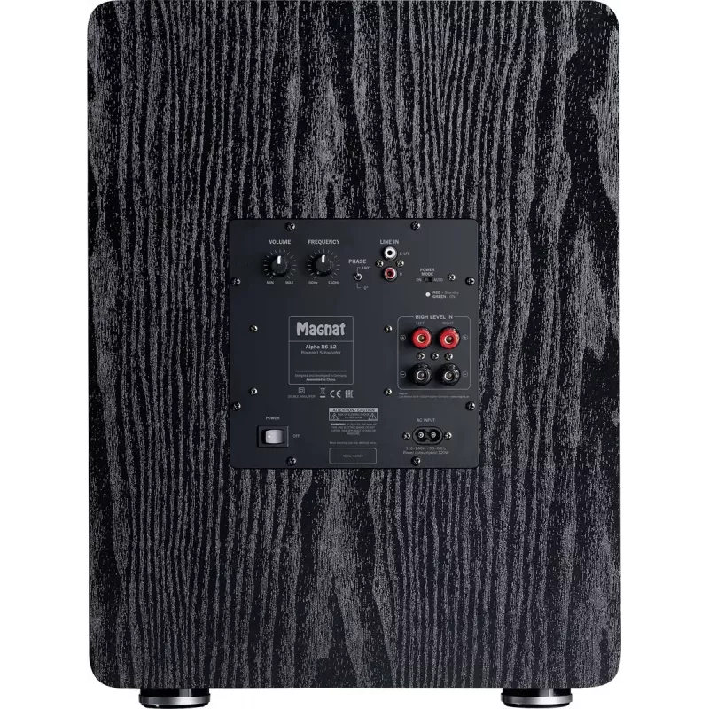 Aktiivne bassikõlar Magnat Alpha RS12 — 12-tolline draiver, 120 W RMS, 20–200 Hz, D-klass, must
