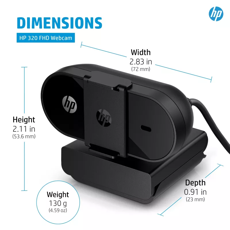 HP 320 FHD veebikaamera, 1920 x 1080 pikslit, Full HD, 30 kaadrit/s, Kodu, USB, must