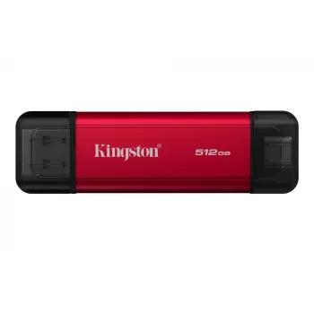 Väline SSD Kingston 512 GB kahe USB-A/USB-C-ga kaasaskantav, USB 3.2 Gen 2, lugemine 1050 MB/s, kirjutamine 950 MB/s, must/punane