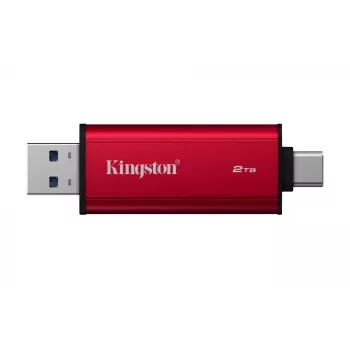 Väline SSD Kingston 2TB Dual USB-A/USB-C, USB 3.2 Gen 2, lugemine 1050 MB/s, kirjutamine 950 MB/s, must/punane