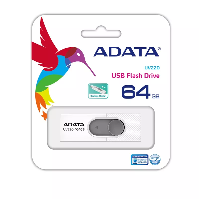 ADATA UV220 USB-mälupulk 64 GB USB Type-A 2.0 Hall, Valge