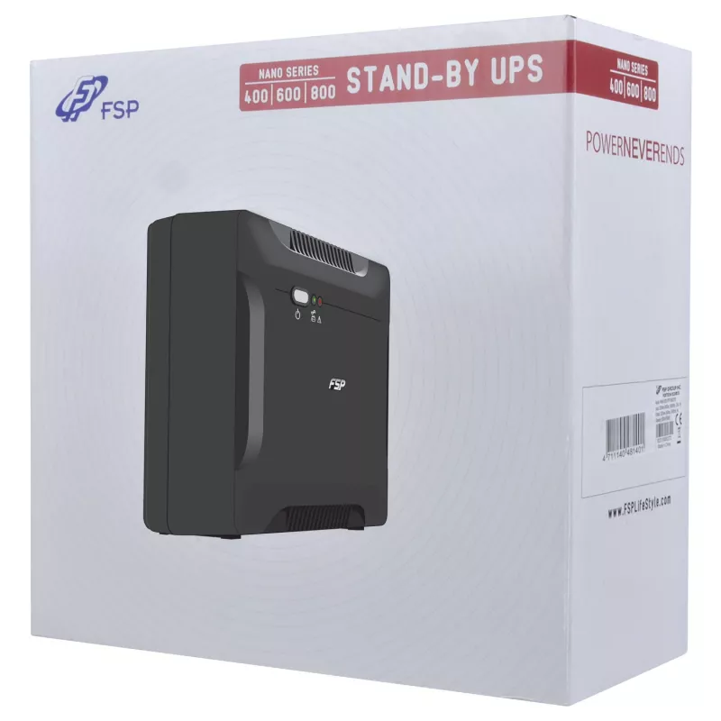 FSP Nano 600 katkematu toiteallikas (UPS) Ooterežiim (Offline) 0,6 kVA 360 W 2 vahelduvvoolu pistikupesa