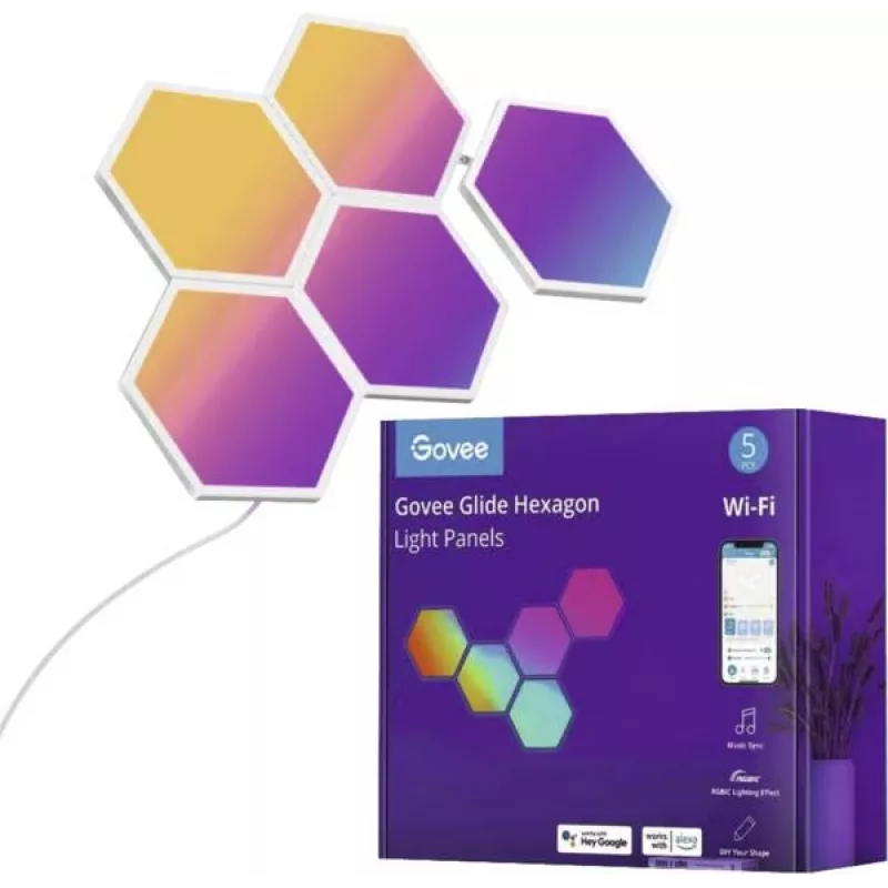 LED-valguspaneelid Govee B6061 5-pack RGB värvimuutusega — modulaarne dekoratiivne seinavalgustus