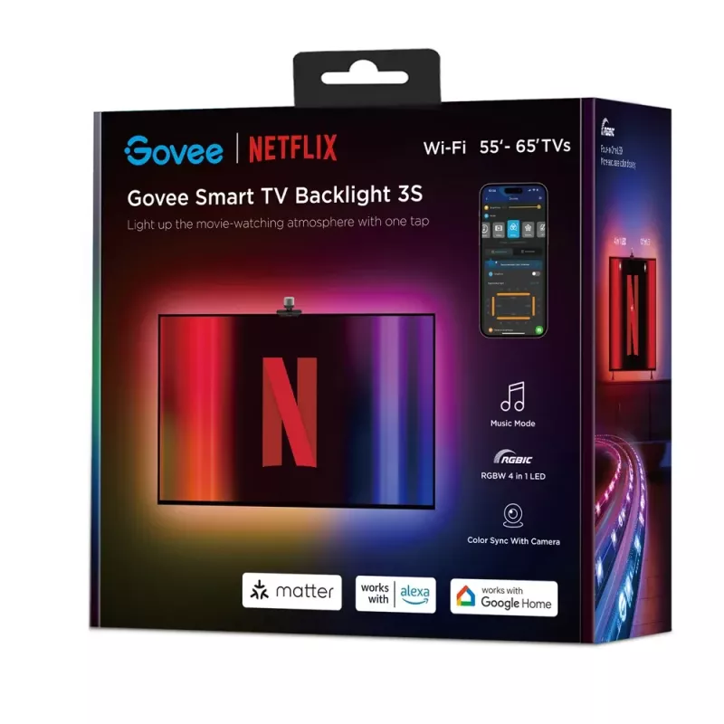 Nutikas ribavalgusti Govee H6098 — Wi‑Fi/Bluetooth, must, 2 kWh/1000 h, energiaklass G