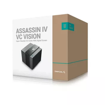 Õhkjahuti DeepCool ASSASSIN IV VC VISION — kahe ventilaatoriga 120/140 mm, 300 W TDP, 7 soojustoru, LGA115x/LGA1200/LGA1700/LGA20xx ühilduv, Must