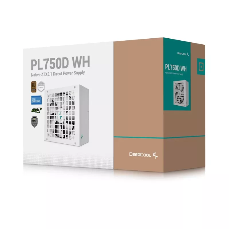 Toiteplokk DeepCool PL750D WH — 750 W, ATX 20+4 pin, 80 PLUS Bronze, 120 mm ventilaator, valge