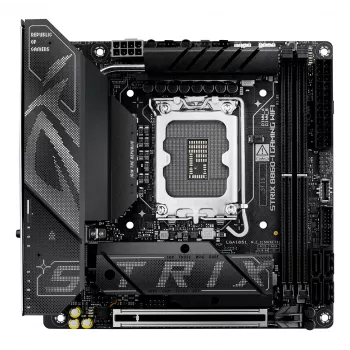 Emaplaat ASUS ROG STRIX B860-I GAMING WIFI — Intel B860, LGA 1851, mini ITX, 2× DDR5 DIMM (kuni 128 GB), Wi‑Fi 7, 2,5 Gb LAN