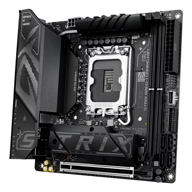 Emaplaat ASUS ROG STRIX B860-I GAMING WIFI — Intel B860, LGA 1851, mini ITX, 2× DDR5 DIMM (kuni 128 GB), Wi‑Fi 7, 2,5 Gb LAN
