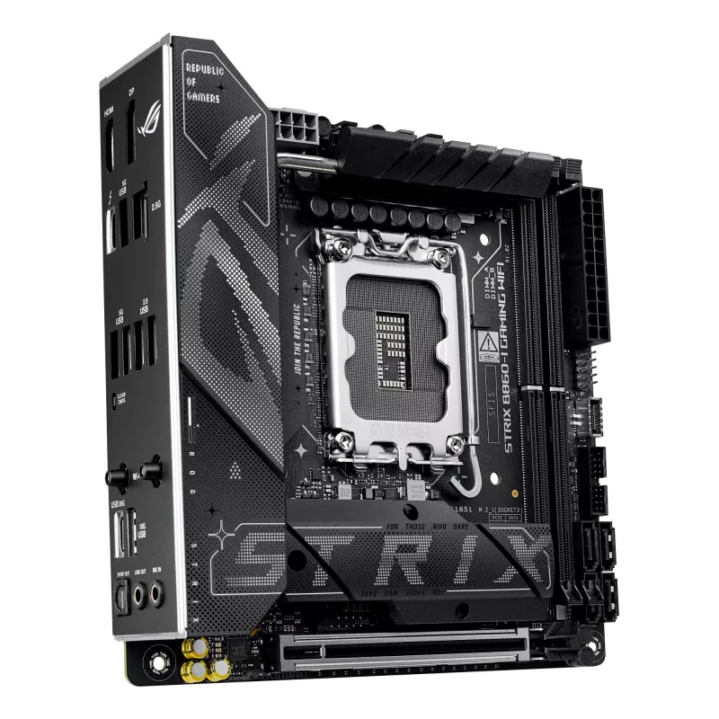 Emaplaat ASUS ROG STRIX B860-I GAMING WIFI — Intel B860, LGA 1851, mini ITX, 2× DDR5 DIMM (kuni 128 GB), Wi‑Fi 7, 2,5 Gb LAN