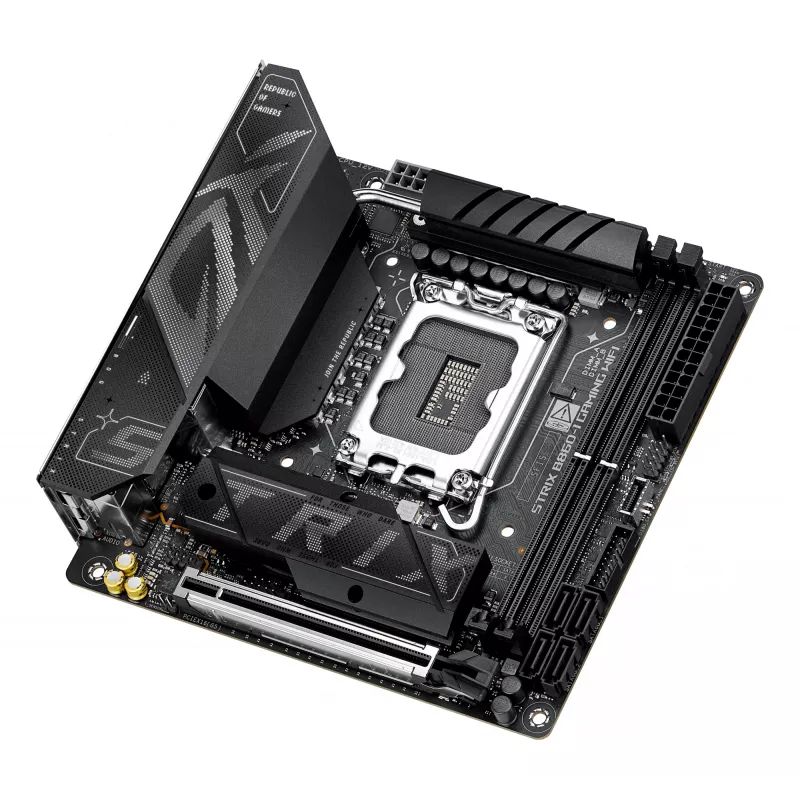 Emaplaat ASUS ROG STRIX B860-I GAMING WIFI — Intel B860, LGA 1851, mini ITX, 2× DDR5 DIMM (kuni 128 GB), Wi‑Fi 7, 2,5 Gb LAN