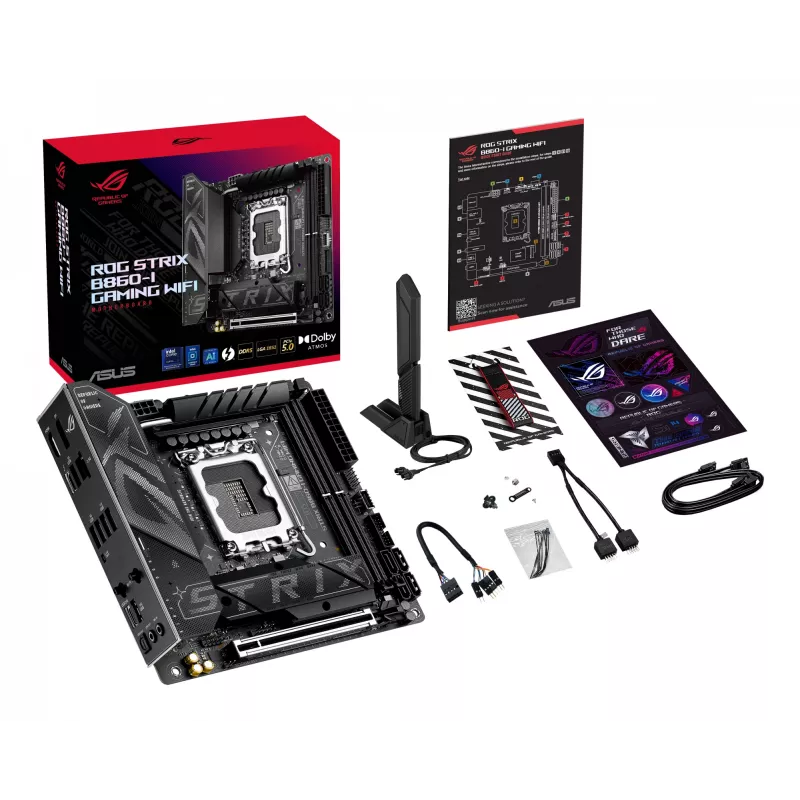 Emaplaat ASUS ROG STRIX B860-I GAMING WIFI — Intel B860, LGA 1851, mini ITX, 2× DDR5 DIMM (kuni 128 GB), Wi‑Fi 7, 2,5 Gb LAN
