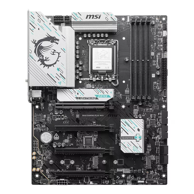 Emaplaat MSI B860 GAMING PLUS WIFI — Intel B860, LGA 1851, ATX, DDR5, 4x DIMM, 3x M.2, Wi‑Fi 7, 5GbE