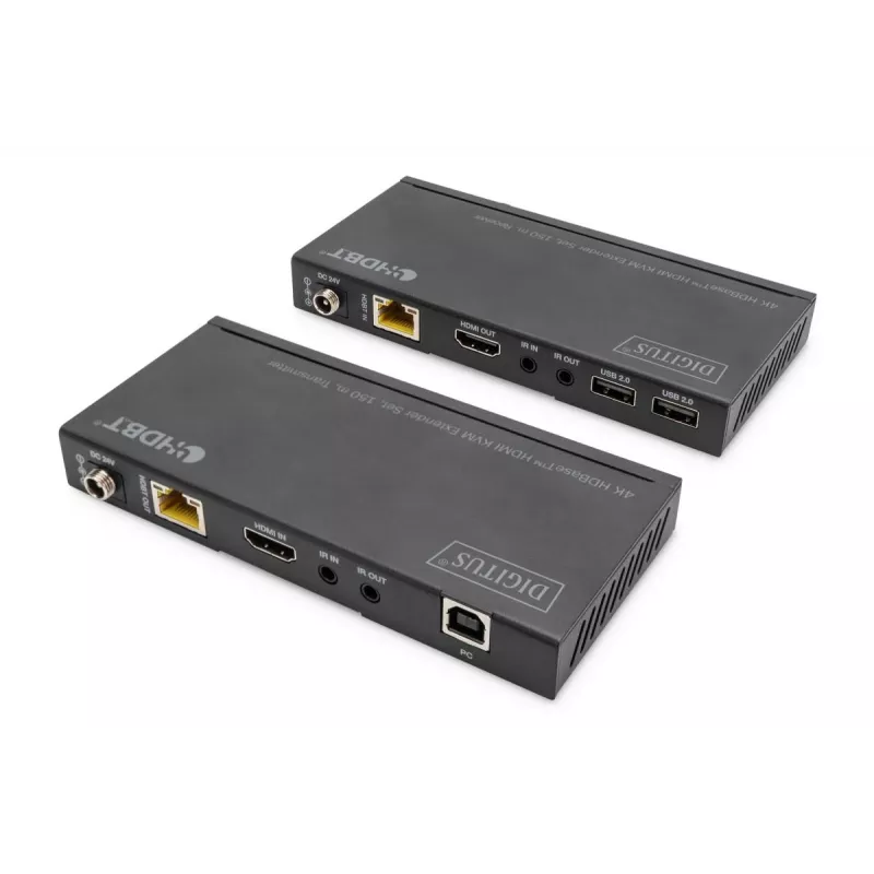 DIGITUS HDBaseT KVM-pikenduskomplekt. 150m 4K/60Hz. USB 2.0. PoC. IR. must