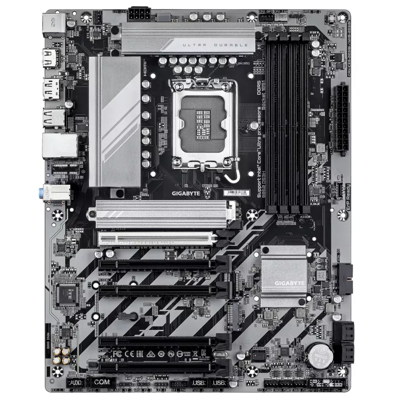 GIGABYTE B860 DS3H emaplaat – toetab Intel Core Ultra protsessoreid, 8+1+2+2 faasi VRM, kuni 9066 MHz DDR5, 1xPCIe 5.0 + 1xPCIe 4.0 M.2, 2.5 GbE LAN, USB 3.2 Gen 2x2