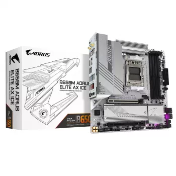 GIGABYTE B650M AORUS ELITE AX ICE emaplaat - AMD Ryzen 9000 seeria protsessoritele, 12+2+2 faasi VRM, kuni 8000 MHz DDR5 (OC), 1xPCIe 5.0 + 1xPCIe 4.0 M.2, 2,5GbE LAN, WIFI 6E, USB 3.2 Gen 2x2