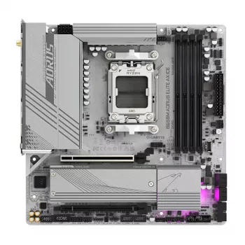 GIGABYTE B650M AORUS ELITE AX ICE emaplaat - AMD Ryzen 9000 seeria protsessoritele, 12+2+2 faasi VRM, kuni 8000 MHz DDR5 (OC), 1xPCIe 5.0 + 1xPCIe 4.0 M.2, 2,5GbE LAN, WIFI 6E, USB 3.2 Gen 2x2
