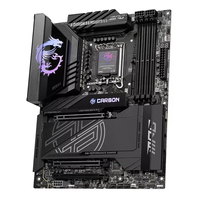 Emaplaat MSI MPG Z890 CARBON WIFI ATX — Intel LGA1851, Z890, DDR5, 4x DIMM, 5x M.2, Wi‑Fi 7, 2,5Gb LAN