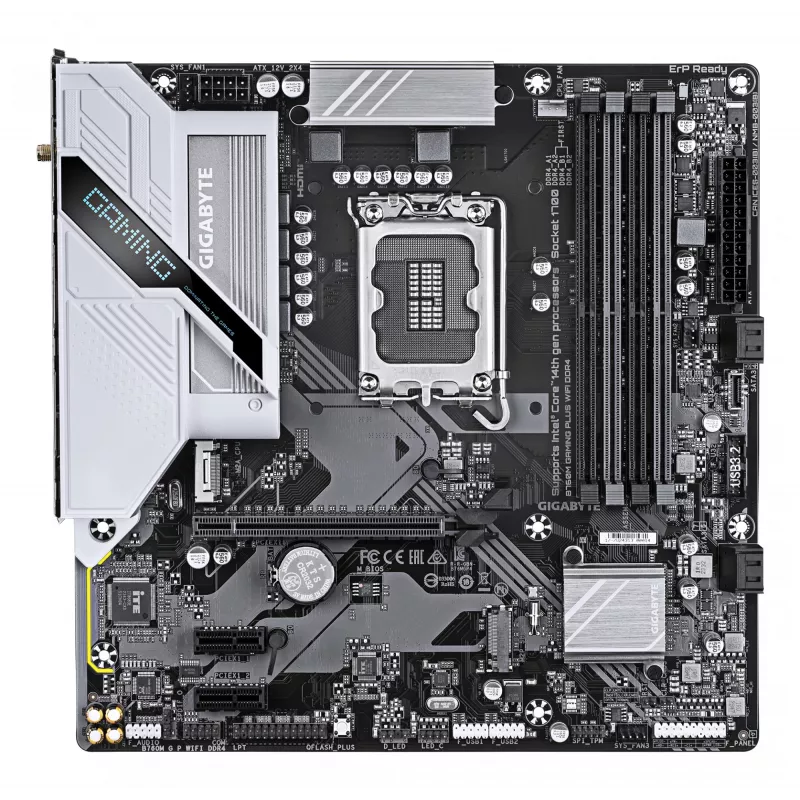 GIGABYTE B760M GAMING PLUS WIFI DDR4 emaplaat - toetab 14. põlvkonna Intel Core protsessoreid, 4+1+1 faasi VRM, kuni 5333 MHz DDR4 (OC), 2xPCIe 4.0 M.2, Wi-Fi 6, 1 GbE LAN, USB 3.2 Gen 1