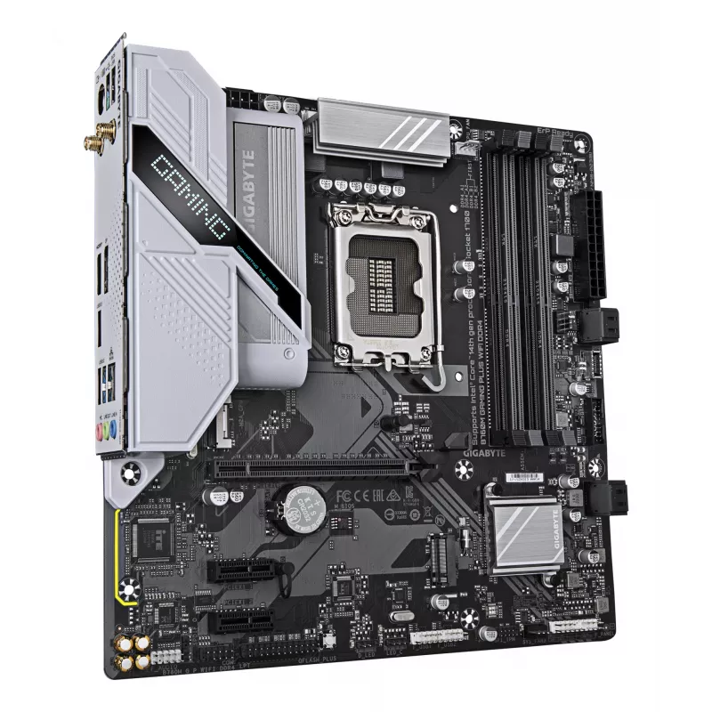 GIGABYTE B760M GAMING PLUS WIFI DDR4 emaplaat - toetab 14. põlvkonna Intel Core protsessoreid, 4+1+1 faasi VRM, kuni 5333 MHz DDR4 (OC), 2xPCIe 4.0 M.2, Wi-Fi 6, 1 GbE LAN, USB 3.2 Gen 1