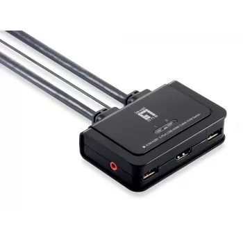 LevelOne 2-pordiline USB HDMI kaabliga KVM-lüliti, 1920 x 1200 pikslit, must, hall
