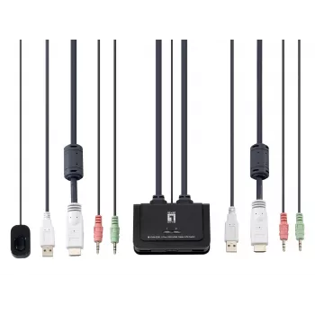 LevelOne 2-pordiline USB HDMI kaabliga KVM-lüliti, 1920 x 1200 pikslit, must, hall