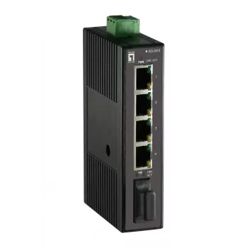 LevelOne 5-pordiline kiire Ethernet tööstuslüliti, DIN-liist, 1 x SC mitmemoodikiud, -20°C kuni 70°C