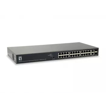 LevelOne TURING 26-pordiline veebihaldusega Gigabit PoE kommutaator, 24 PoE väljundit, 2 x SFP/RJ45 komboporti, 185 W, 802.3at/af PoE