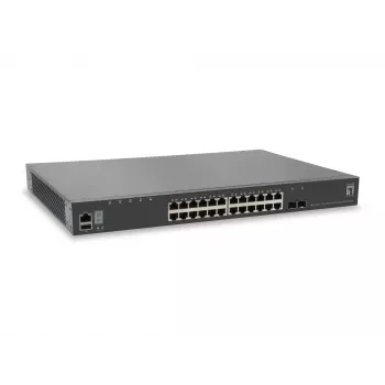 LevelOne KILBY 28-pordine virnastatav L3 hallatav Gigabit-lüliti, 2 x 10GbE SFP+, 1 x 10GbE moodulipesa