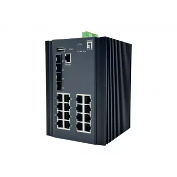 LevelOne 20-pordiline L2+ hallatav Gigabit-tööstuslüliti, 16x 1GbE RJ45, 4x 1/2,5GbE SFP, DIN-liist, -40 °C kuni 80 °C