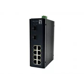 LevelOne 10-pordiline L2 Plus hallatav gigabit-tööstuslüliti, 8x 1GbE RJ45, 2x 1/2,5GbE SFP, DIN-liistule, -40 °C kuni 75 °C