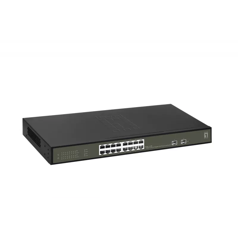 LevelOne Hilbert 18-pordine Gigabit PoE Smart Lite lüliti, 16 PoE väljundit, 2 x Gigabit SFP, 802.3at/af PoE, 230 W PoE eelarve