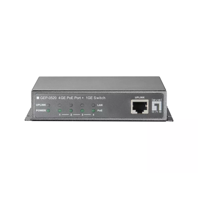 LevelOne 5-pordine Gigabit PoE kommutaator, 61,6 W, 802.3af PoE, 4 PoE väljundit, toiteadapter kaasas