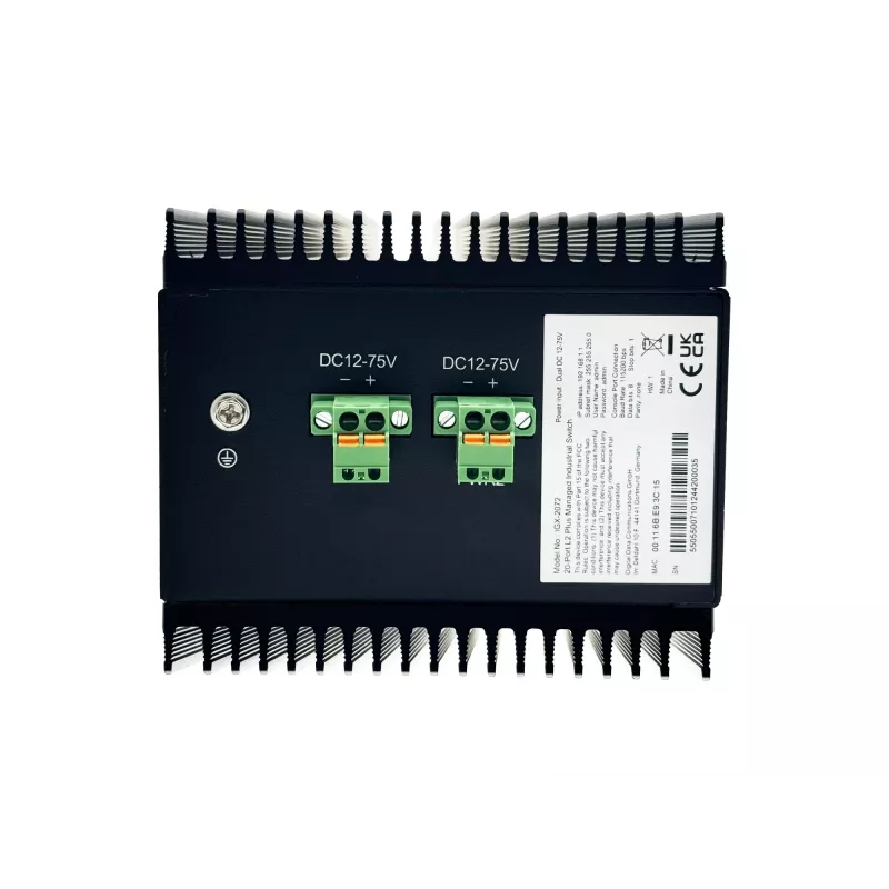 LevelOne 20-pordiline L2 Plus hallatav tööstuslik kommutaator, 8 x 1GbE RJ45, 8 x 1GbE SFP, 4 x 1/2.5/10GbE SFP+, DIN-liist, -40 °C kuni 80 °C